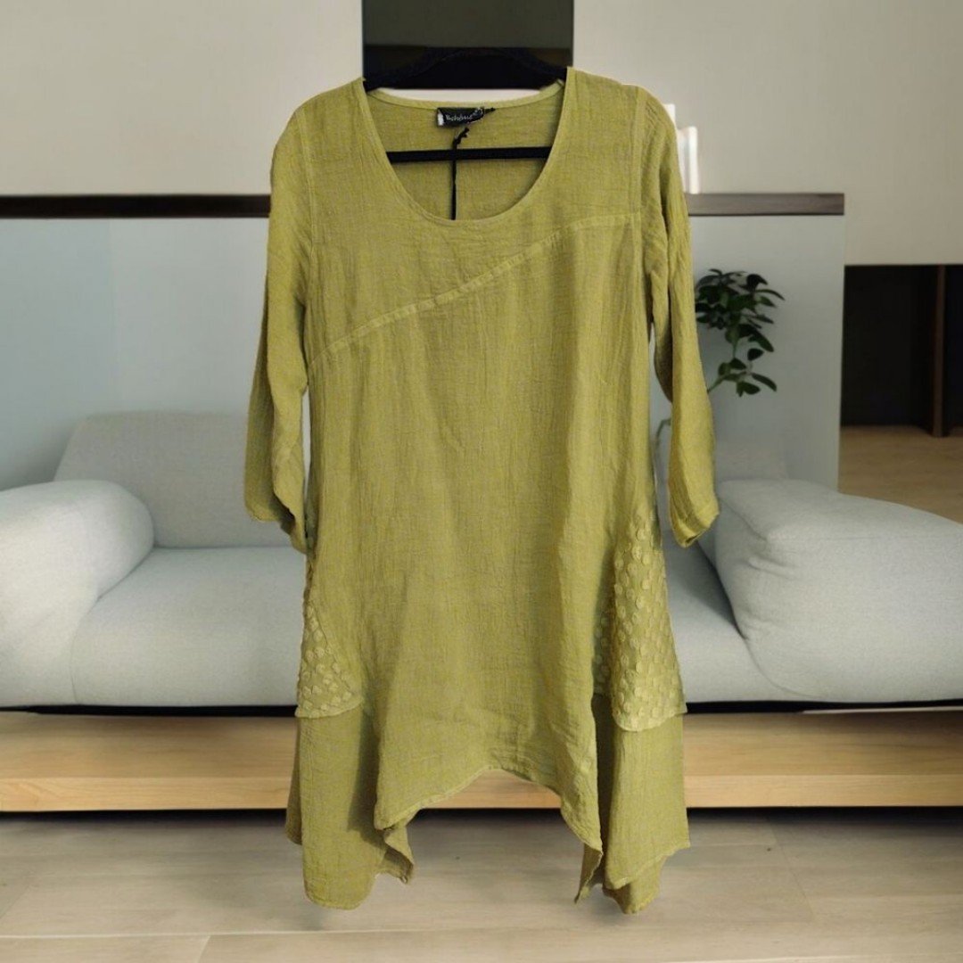 Boheme Linen Blend Midi Dress, Size 2, Light Green/Yellow