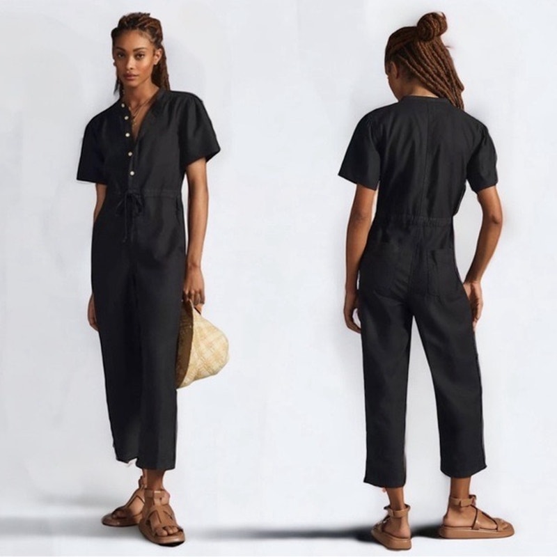 #188 NWOT- Anthropologie ISO Unpublished Jumpsuit Coverall Black Sz:L Ret198