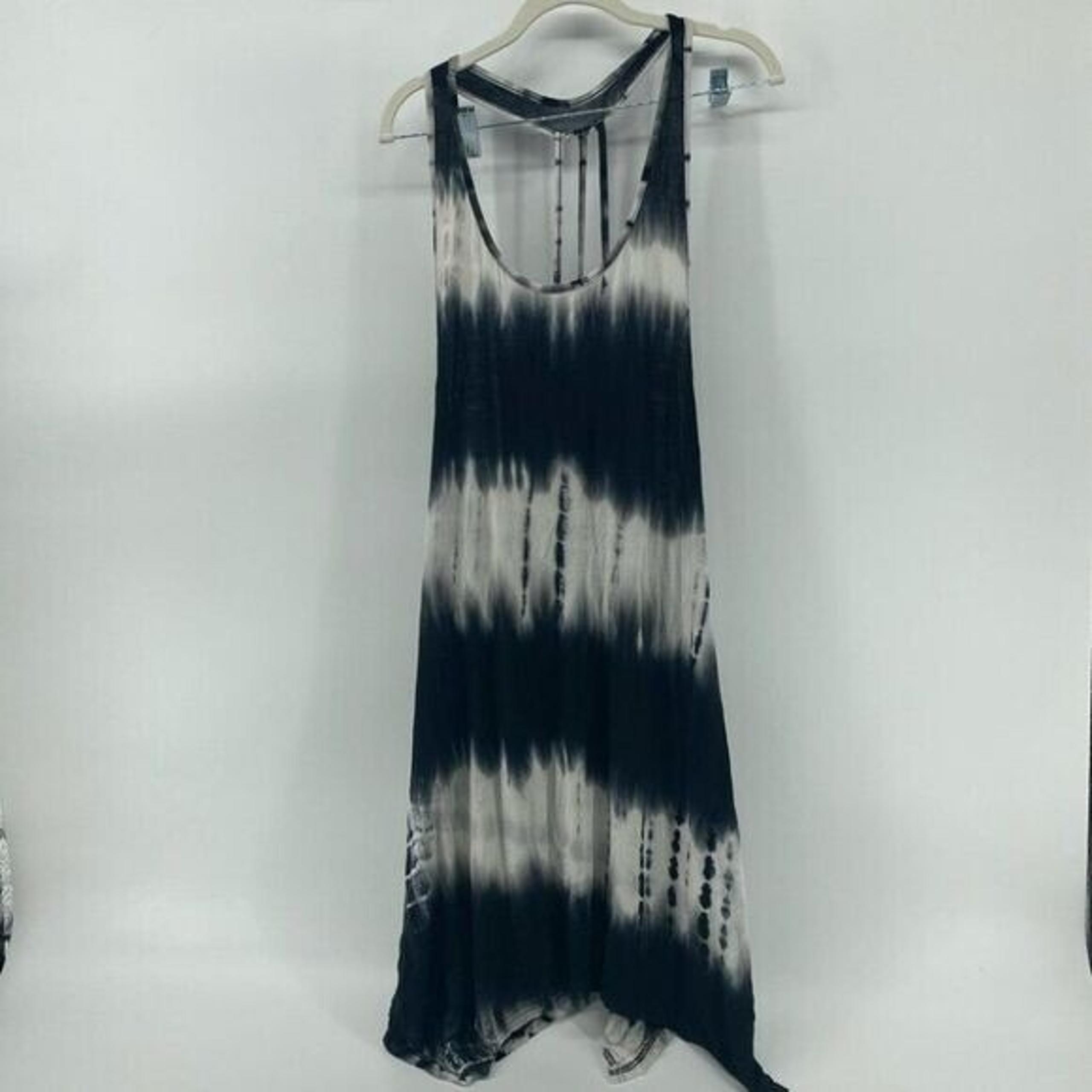 Tie Dye Maxi Dress Racerback Sleeveless Casual Comfy Flowy Black Gray