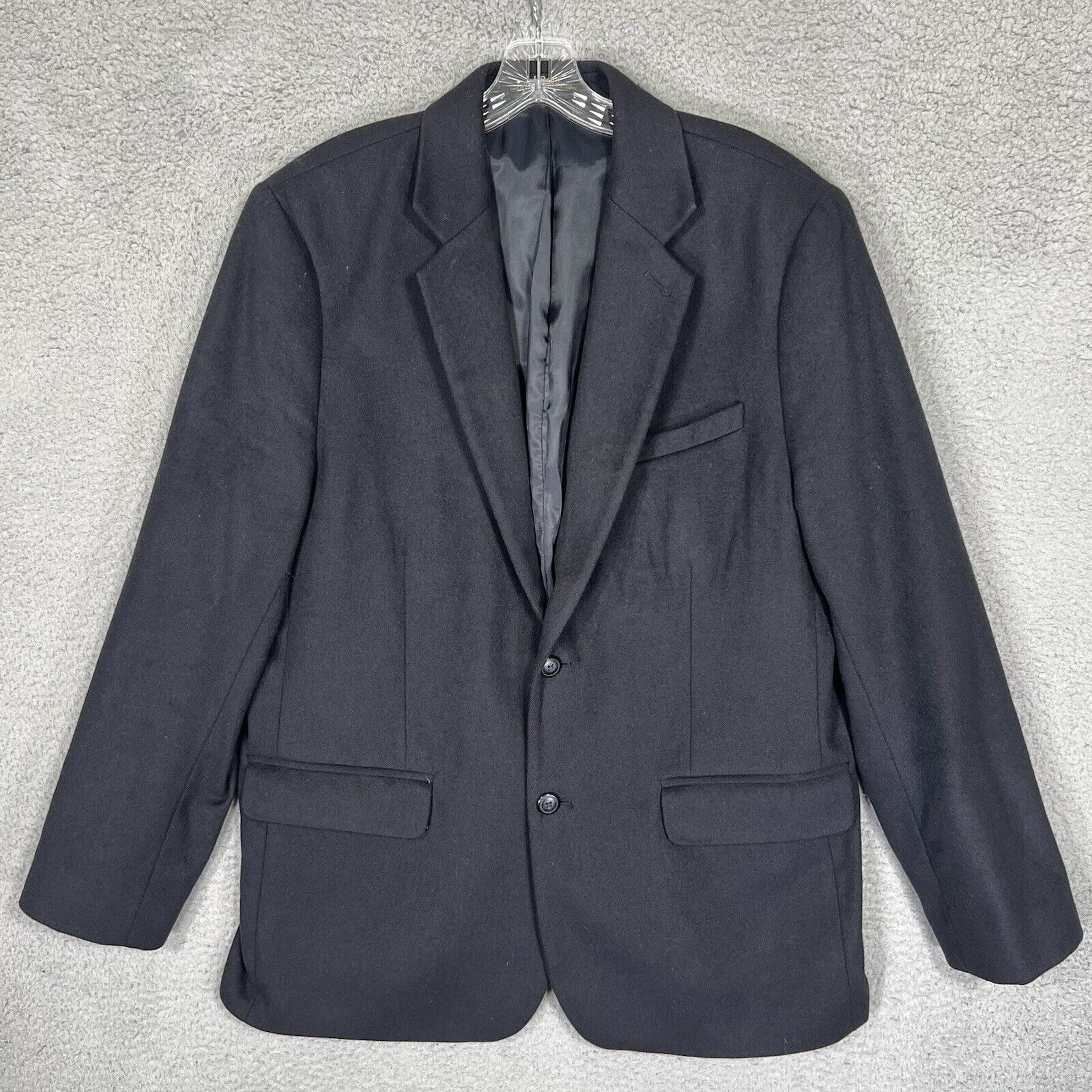 LL Bean Blazer Mens 42R Black Wool Cashmere Two Button Sport Coat Jacket
