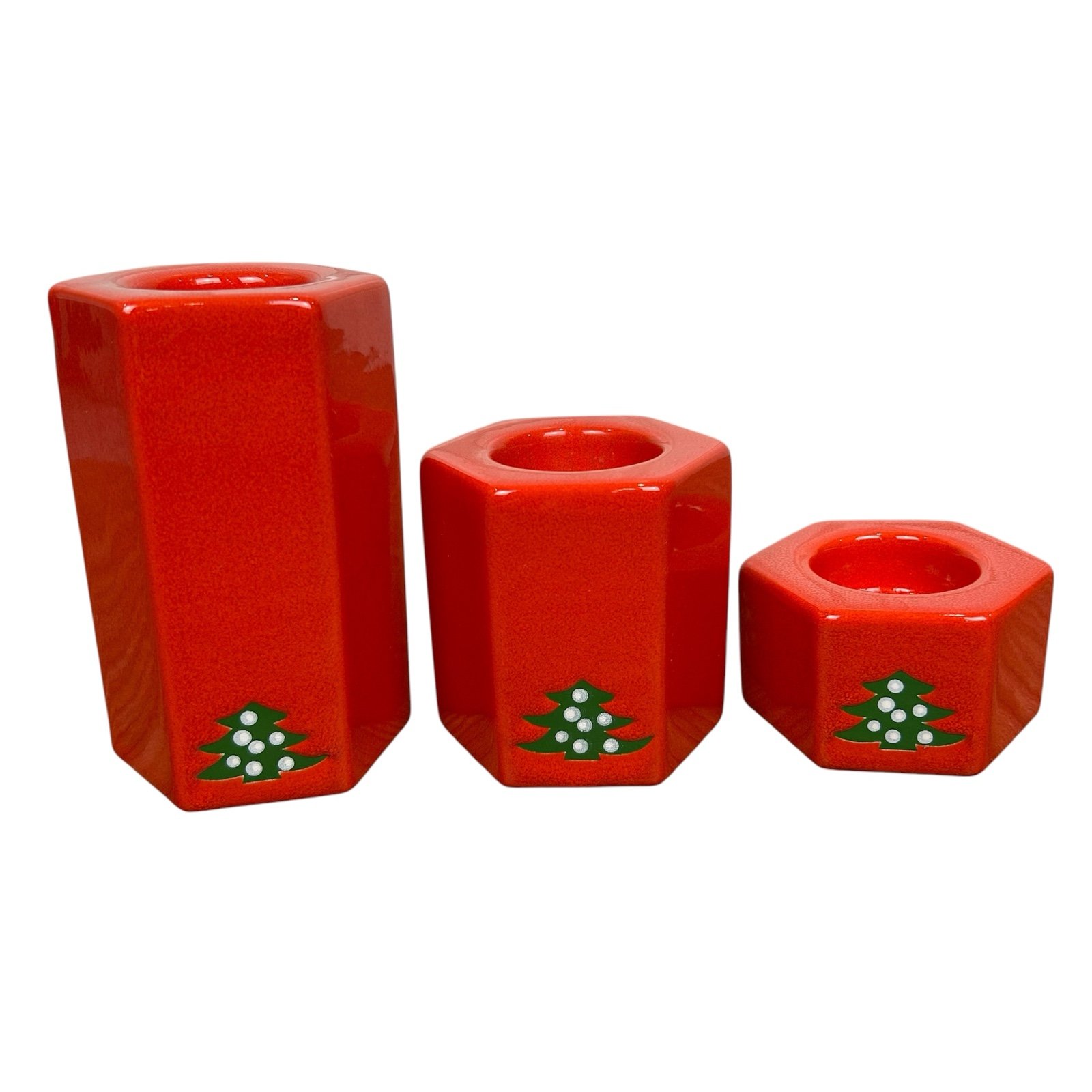 3 Vintage Waechtersbach Christmas Tree Tea Light Candle Holders West Germany