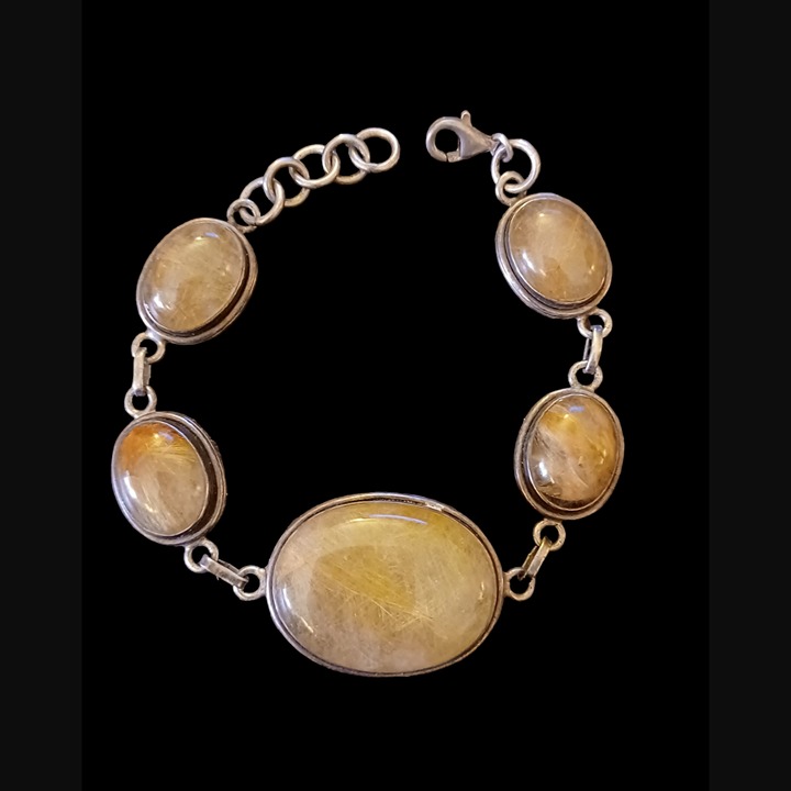 Vintage Golden Rutilated Quartz 925 Sterling Silver 8 Long Bracelet