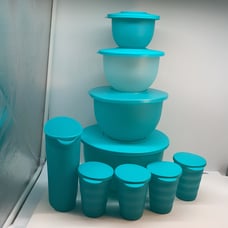 Tupperware Set of 4 Bowl & Jug 4 Tumbler Turquoise