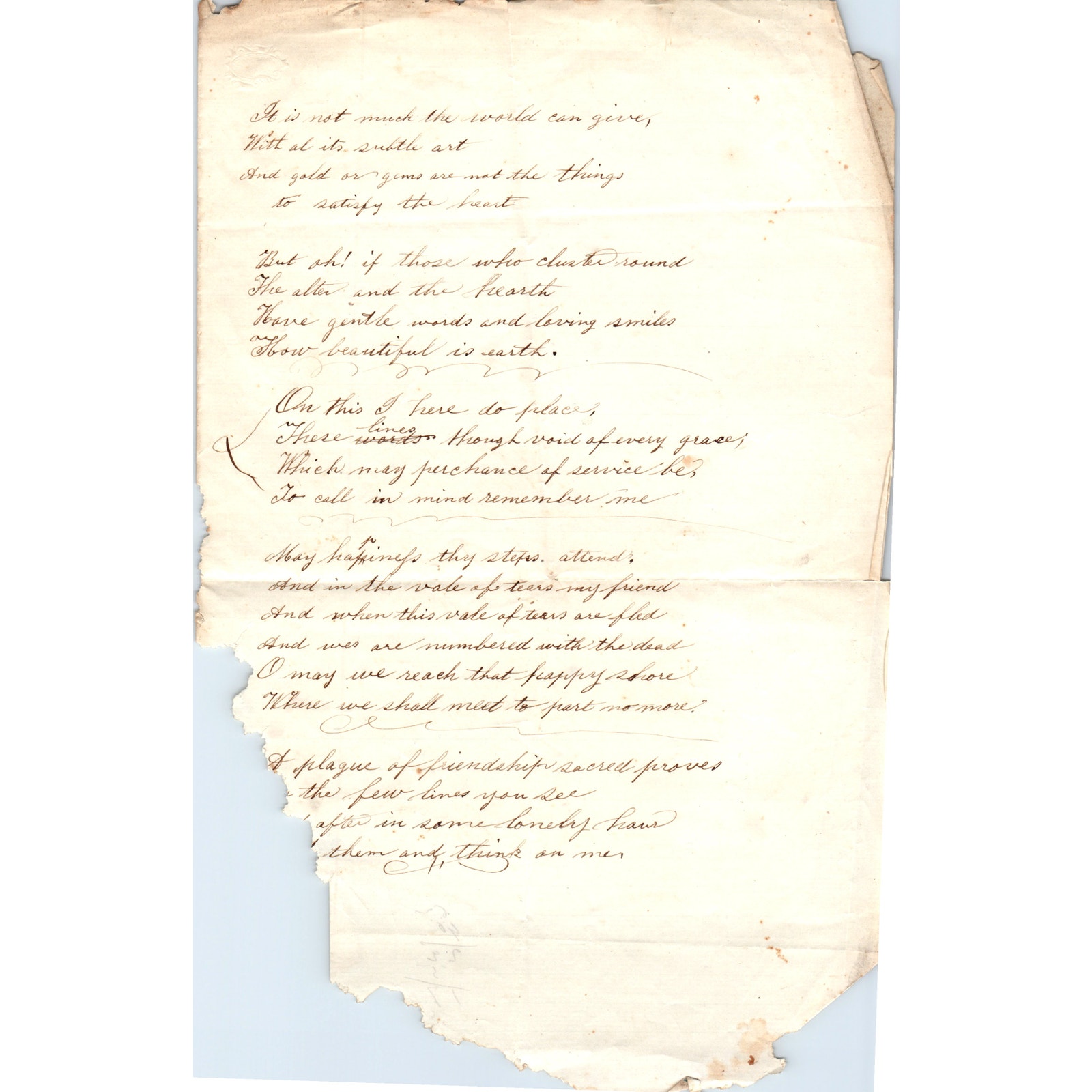 1870s Handwritten Poetry Poems Think After Me D23