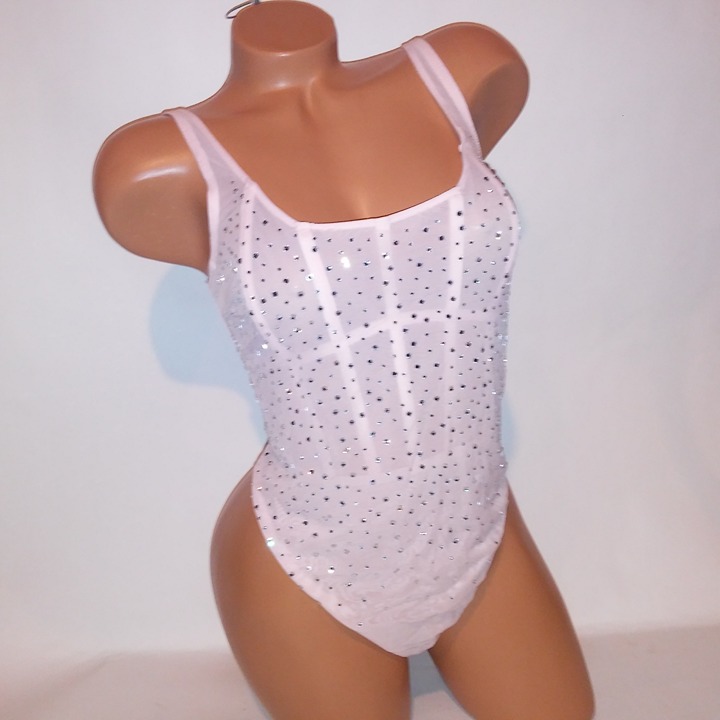 Victoria Secret Lingerie Teddy One Piece Bodysuit Light Pink Rhinestone Bling XL