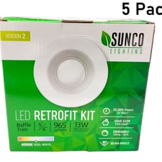 Sunco Lighting White Dimmable LED Baffle Trim Retrofit Kit | Bulk Pack 5 Lights