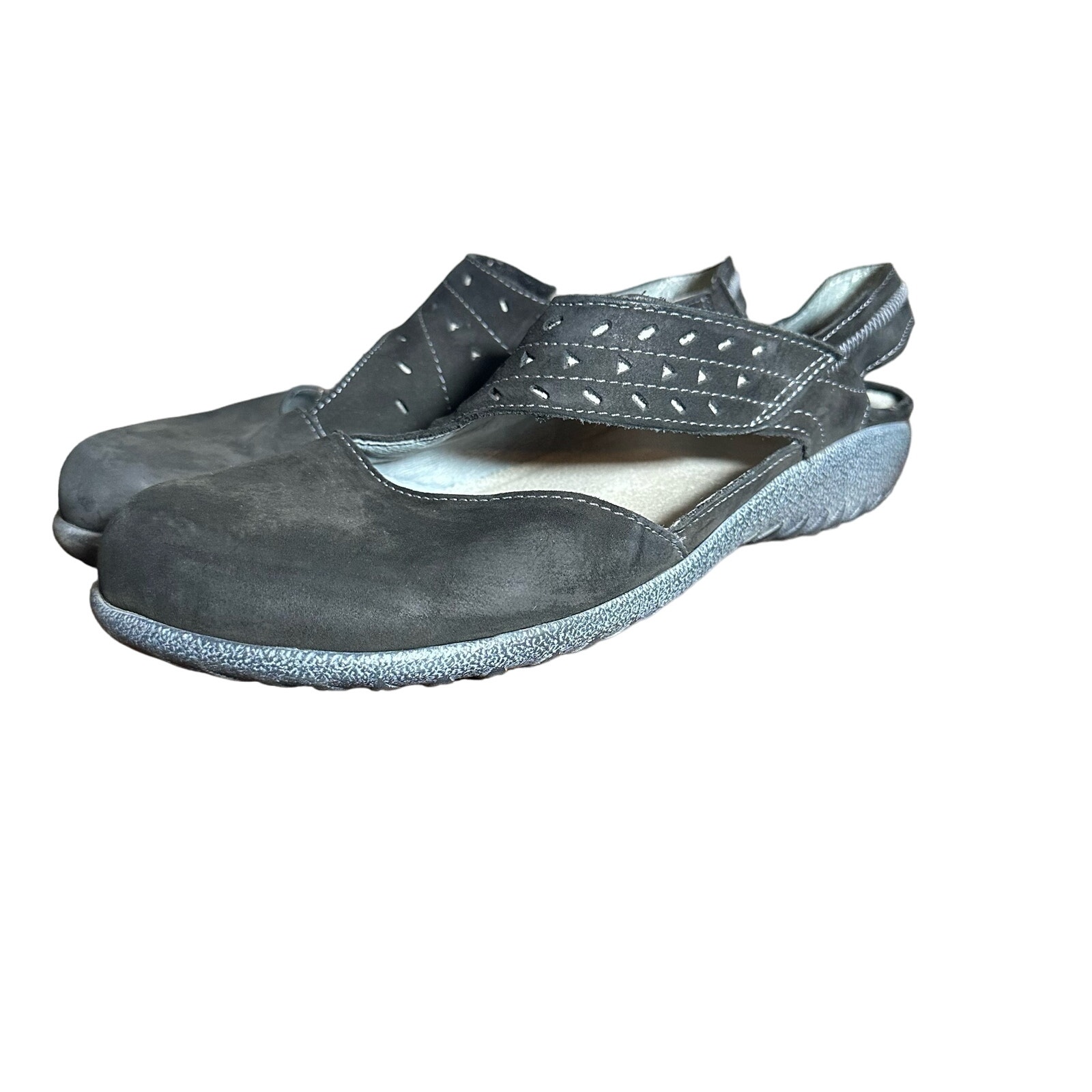 Women's Naot Kapua Slingback Black Velvet Nubuck/Gray Underlay 39 EU 8-8.5 US