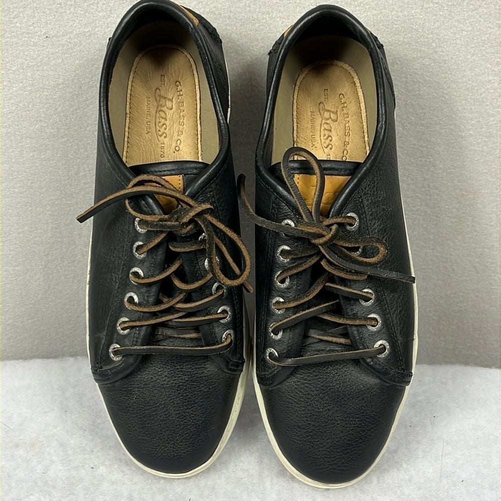 Bass Mens Aviator Loafer/Deck Shoes Size 9M Black Leather Upper and Laces