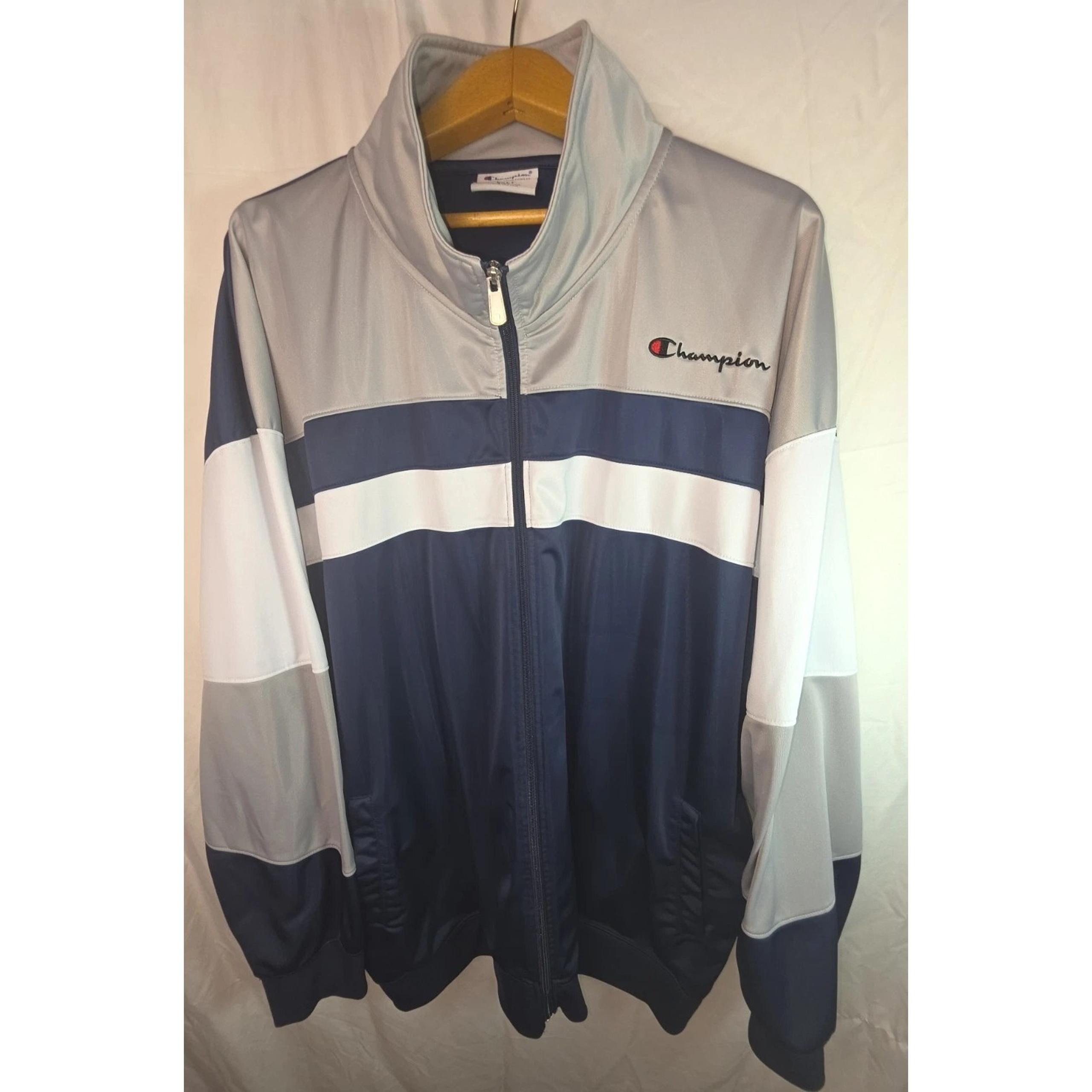Champion 90s Track Jacket Men's Large Blue  grey Oversized Embroidered Logos