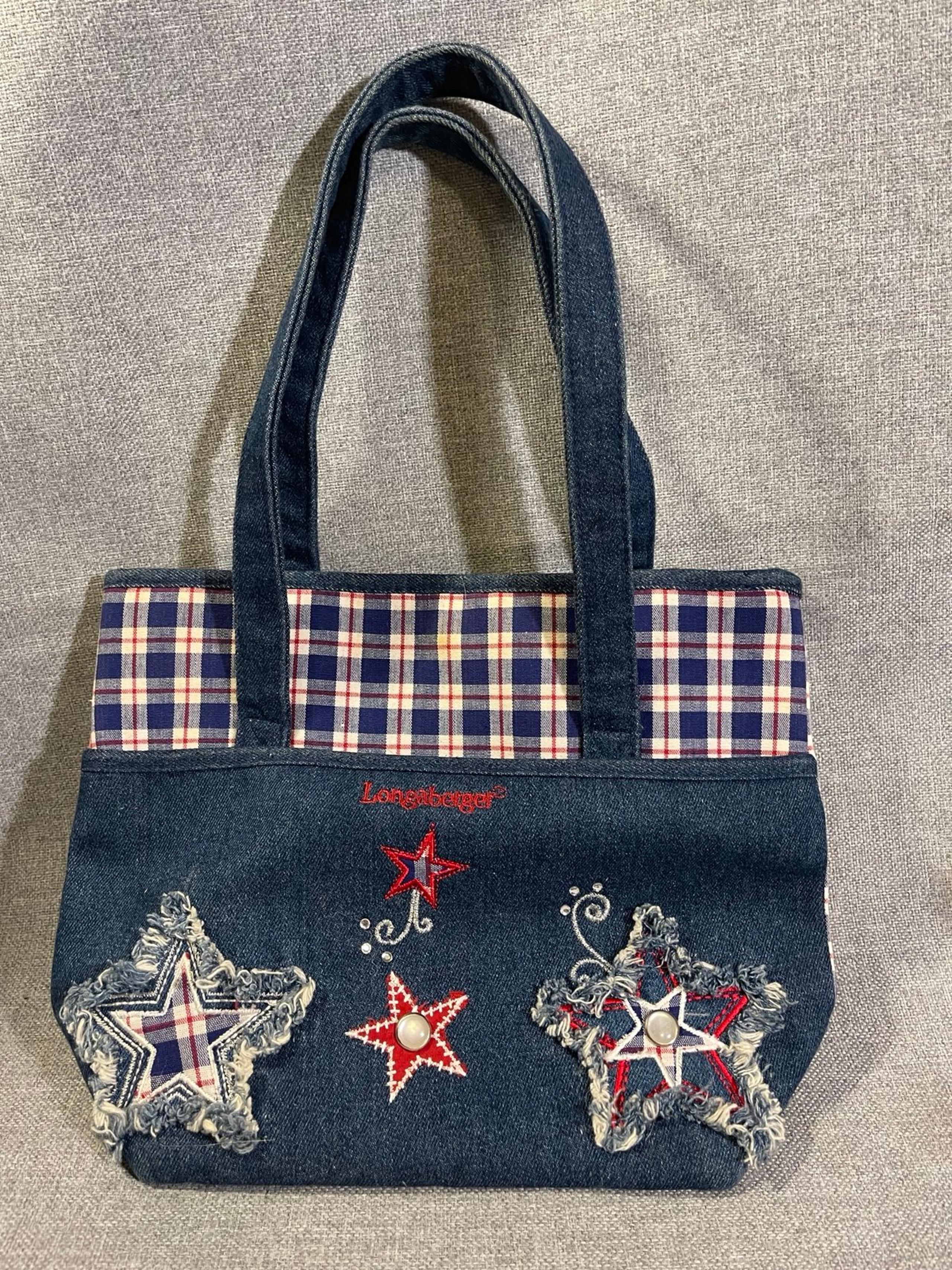 Longaberger Homestead American Stars Patriotic Tote Hand Bag 4th of July Denim