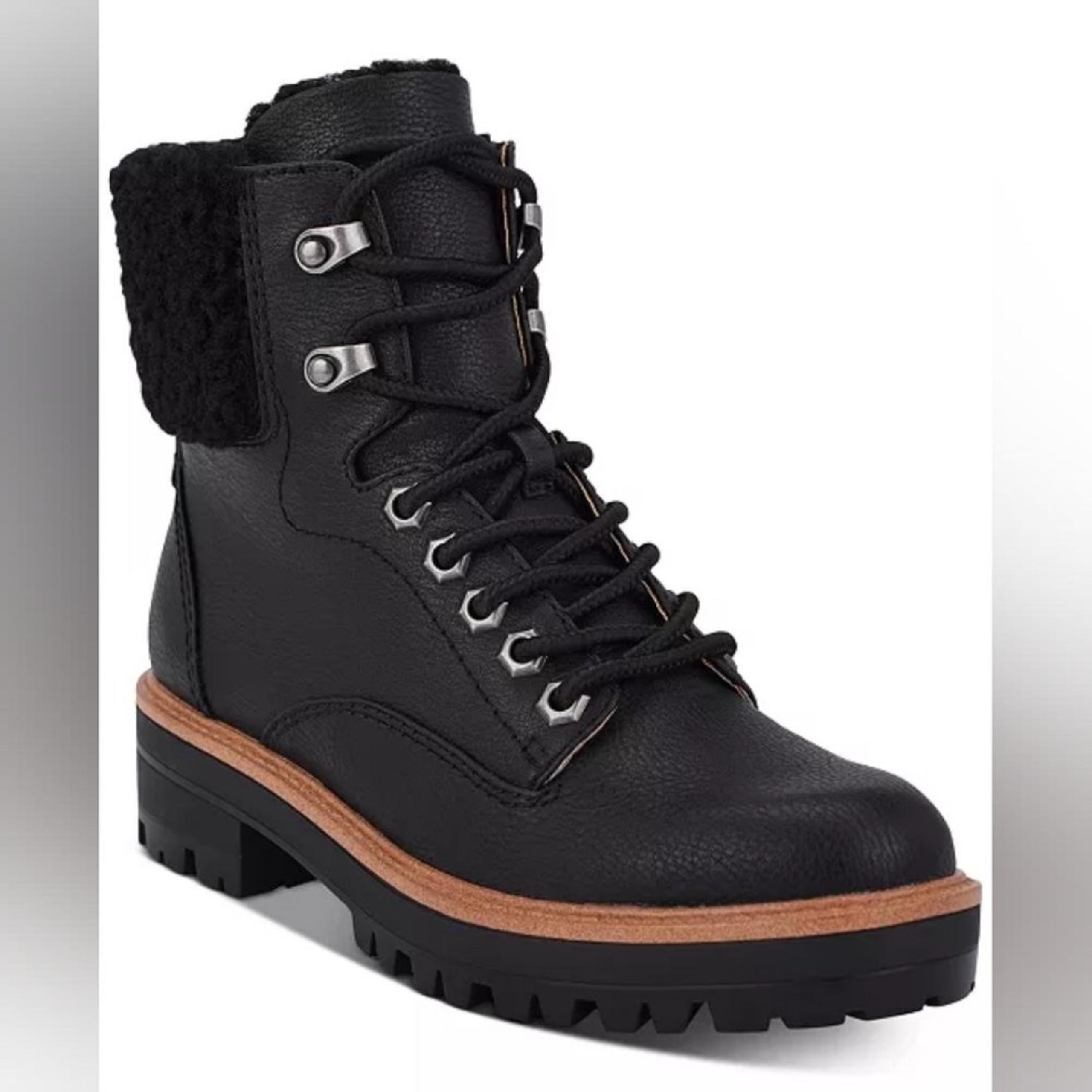 NEW Indigo Rdm Irard Fuzzy Black Lace Up Boots Women 8
