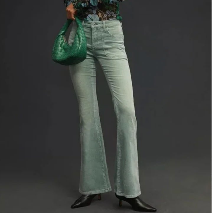 Anthropologie Pilcro Icon Flare Corduroy Pants Jeans Mint Green