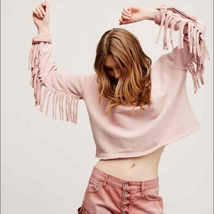 Free People Fringe Pullover Almond sz S
