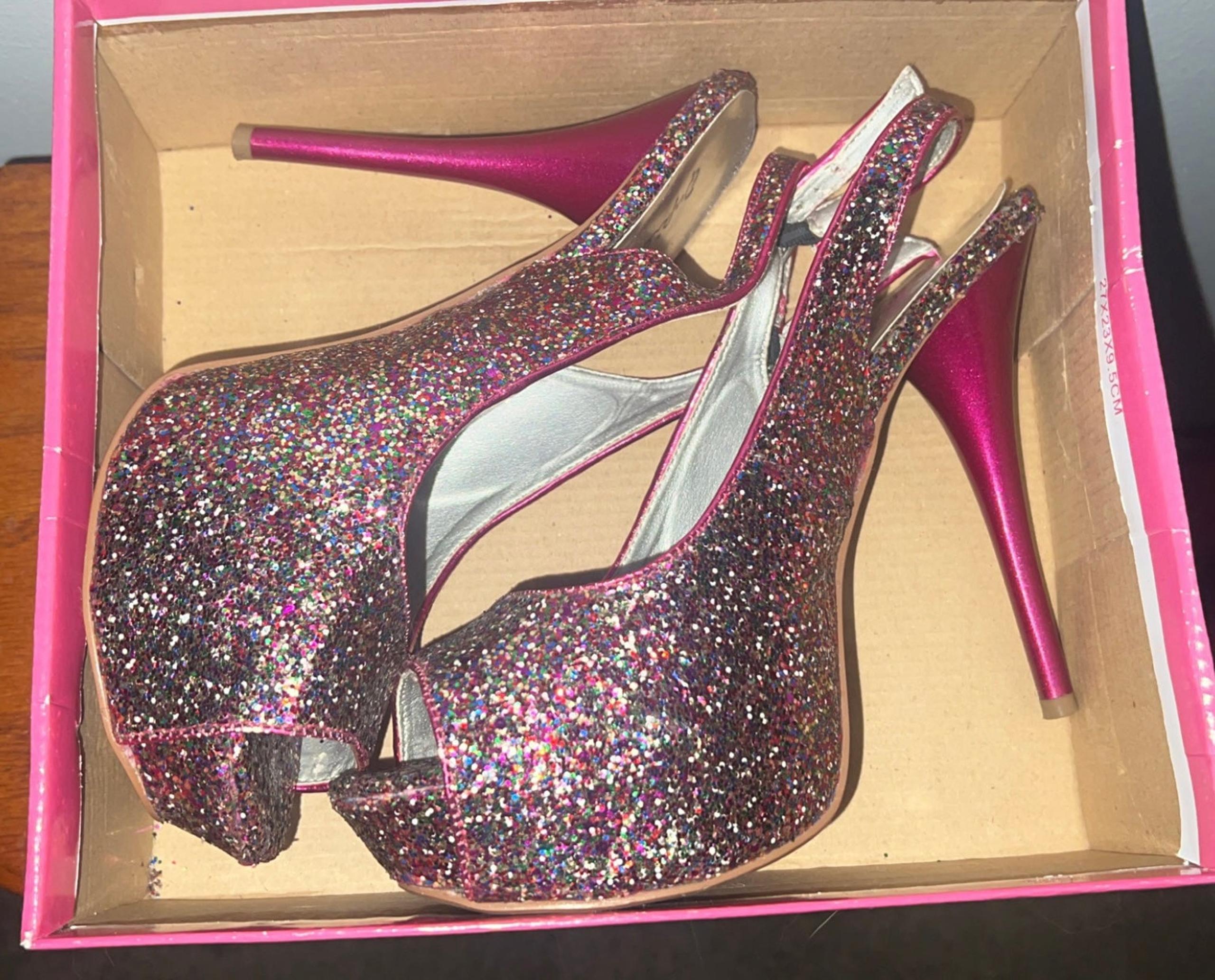 Glitter Peep Toe Slingback Heels