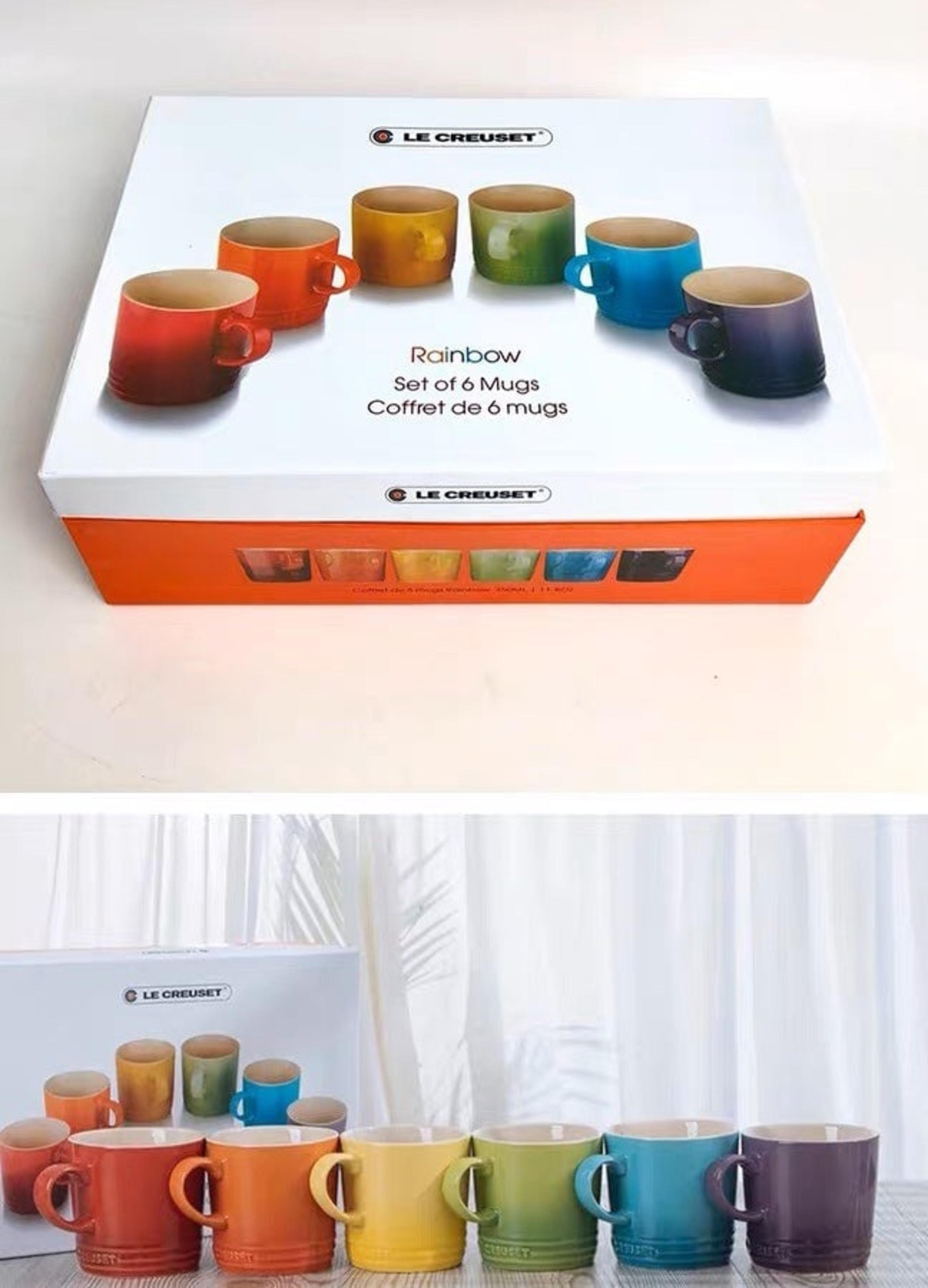 New Le Creuset Rainbow Coffee Mugs Set Of 6 350ml 12oz