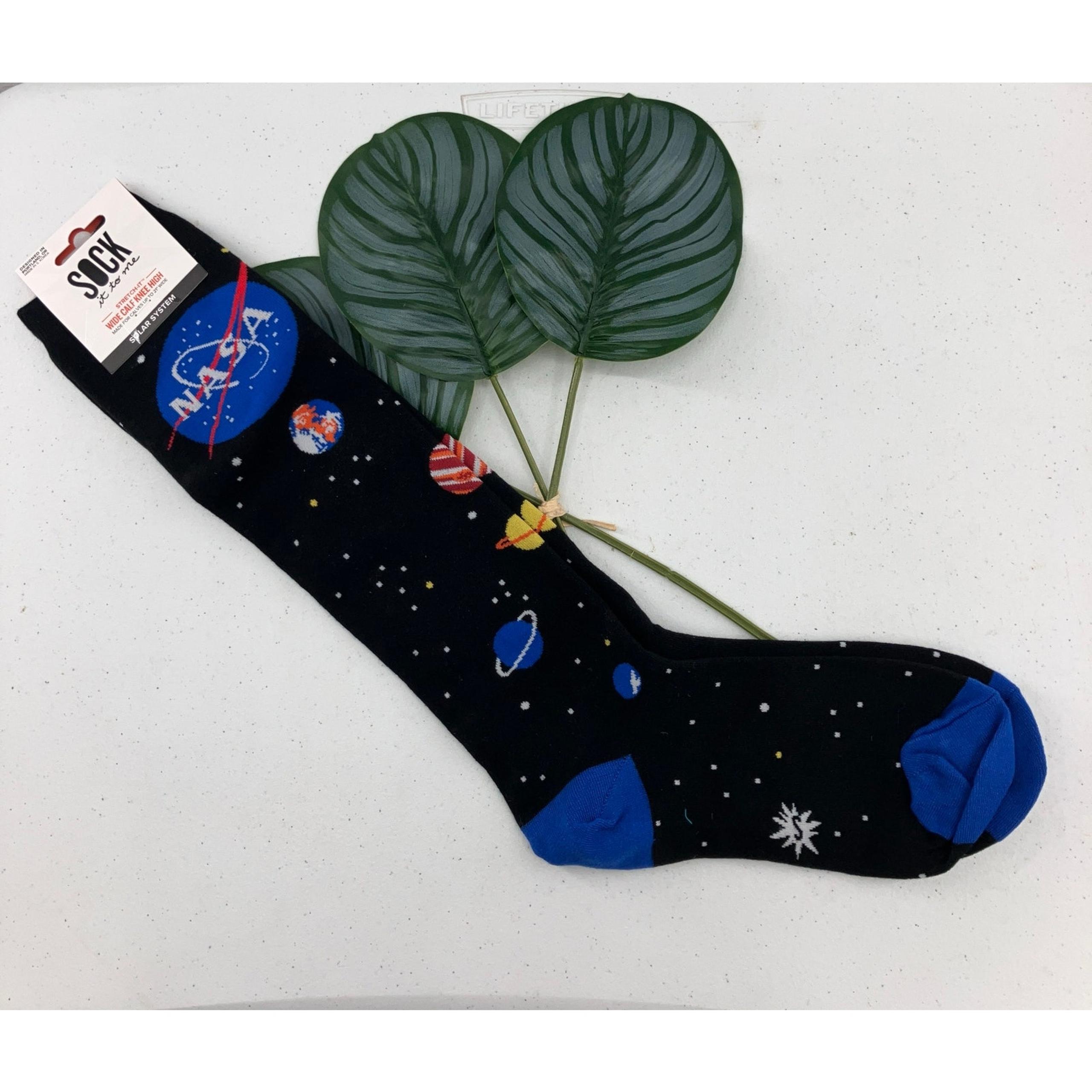 Sock It To Me Black NASA Space Planets Solar System Wide Calf Knee High Socks