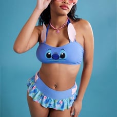 Disney Lilo & Stitch Tropical Stitch Face Halter Top & Skirted Bottoms Swim Set