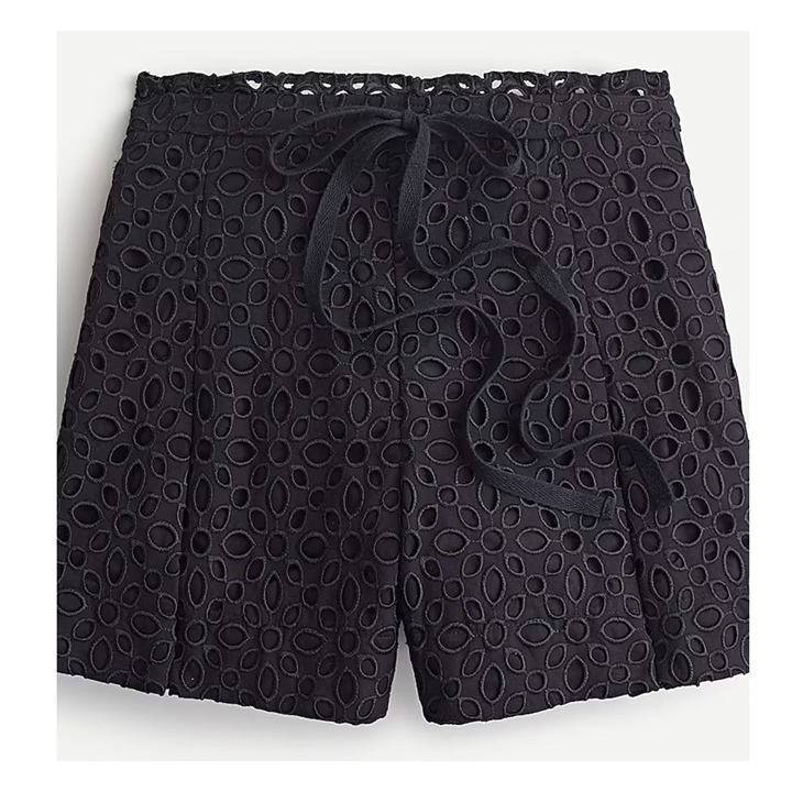 J. Crew Pleated Black Lined Embroidered Eyelet Tie Waist Shorts 12