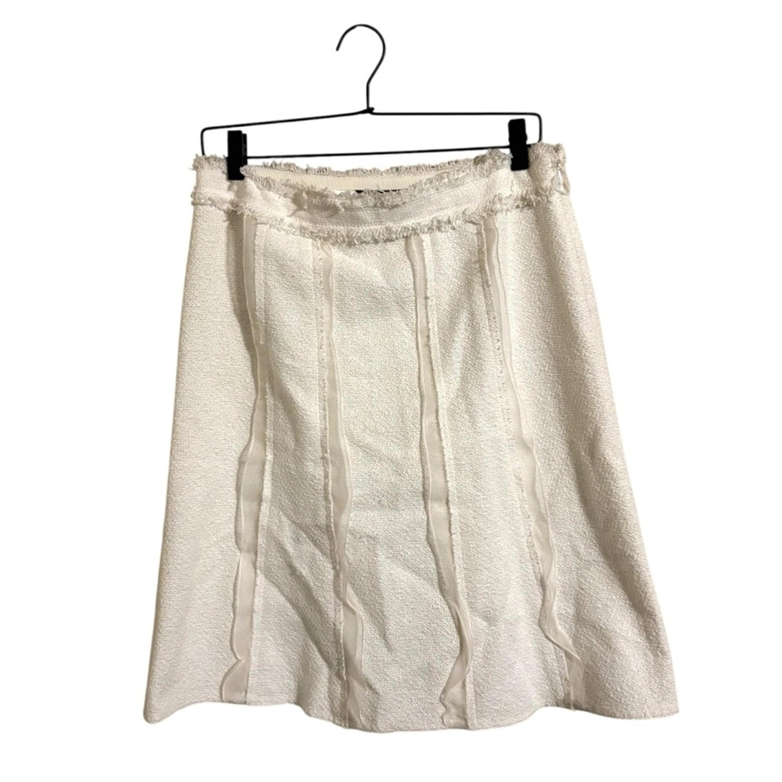 Lida Baday White Seersucker Silk Panel Skirt Size 8