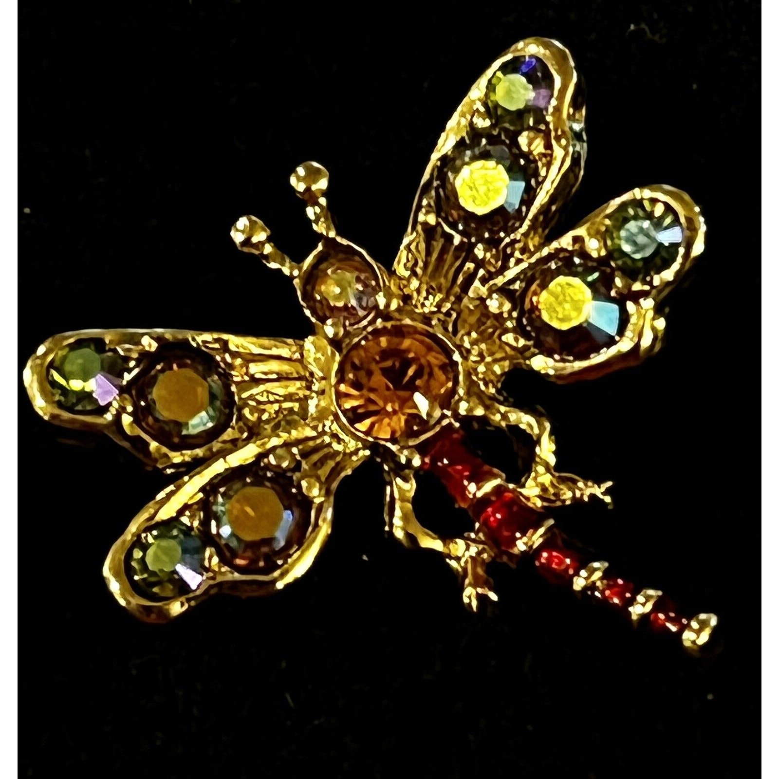 Jay Strongwater Crystal Encrusted DRAGONFLY BROOCH PIN GOLD TONE w/ ENAMEL
