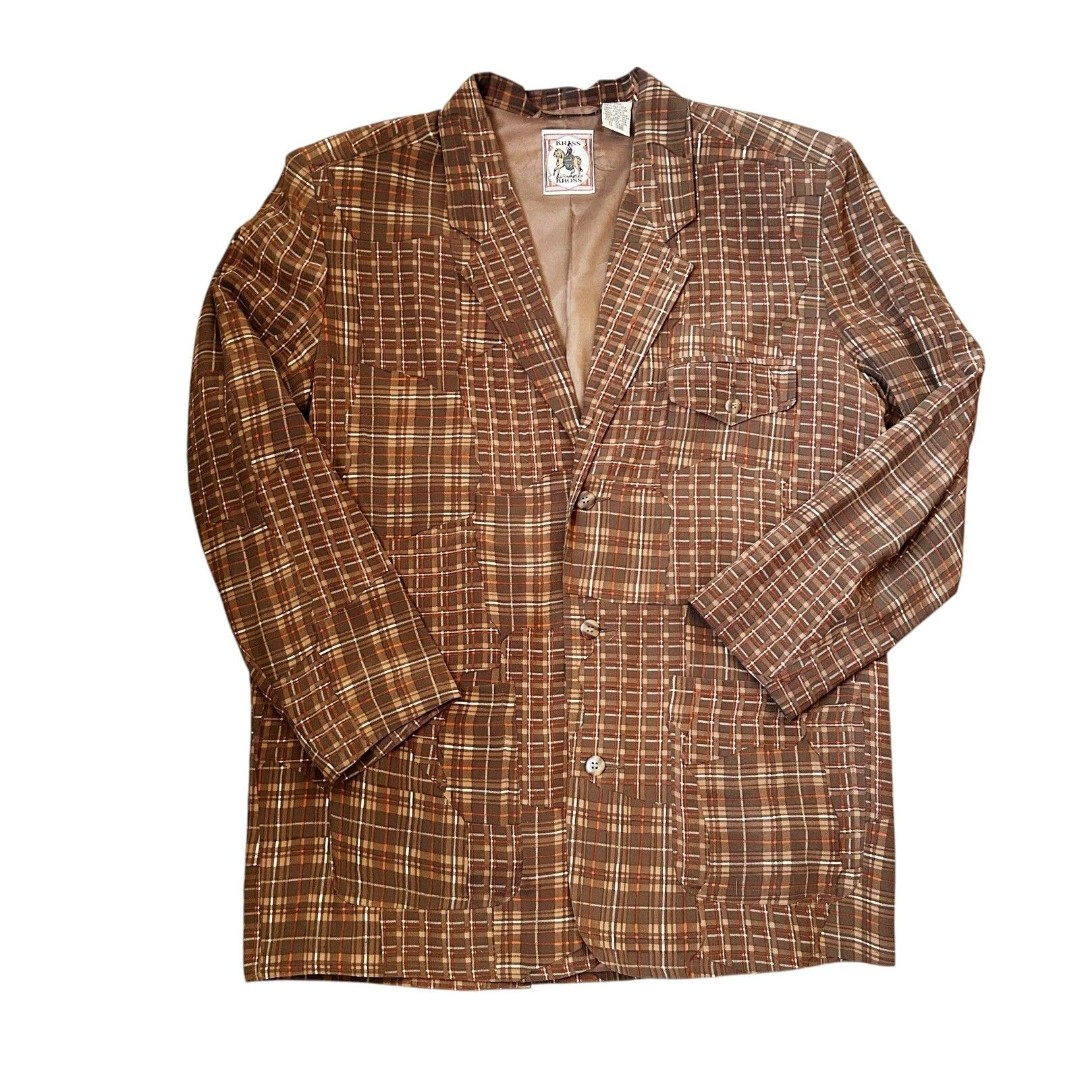Vintage Kriss Kross Brown Tan Orange Plaid Silk Blazer Large
