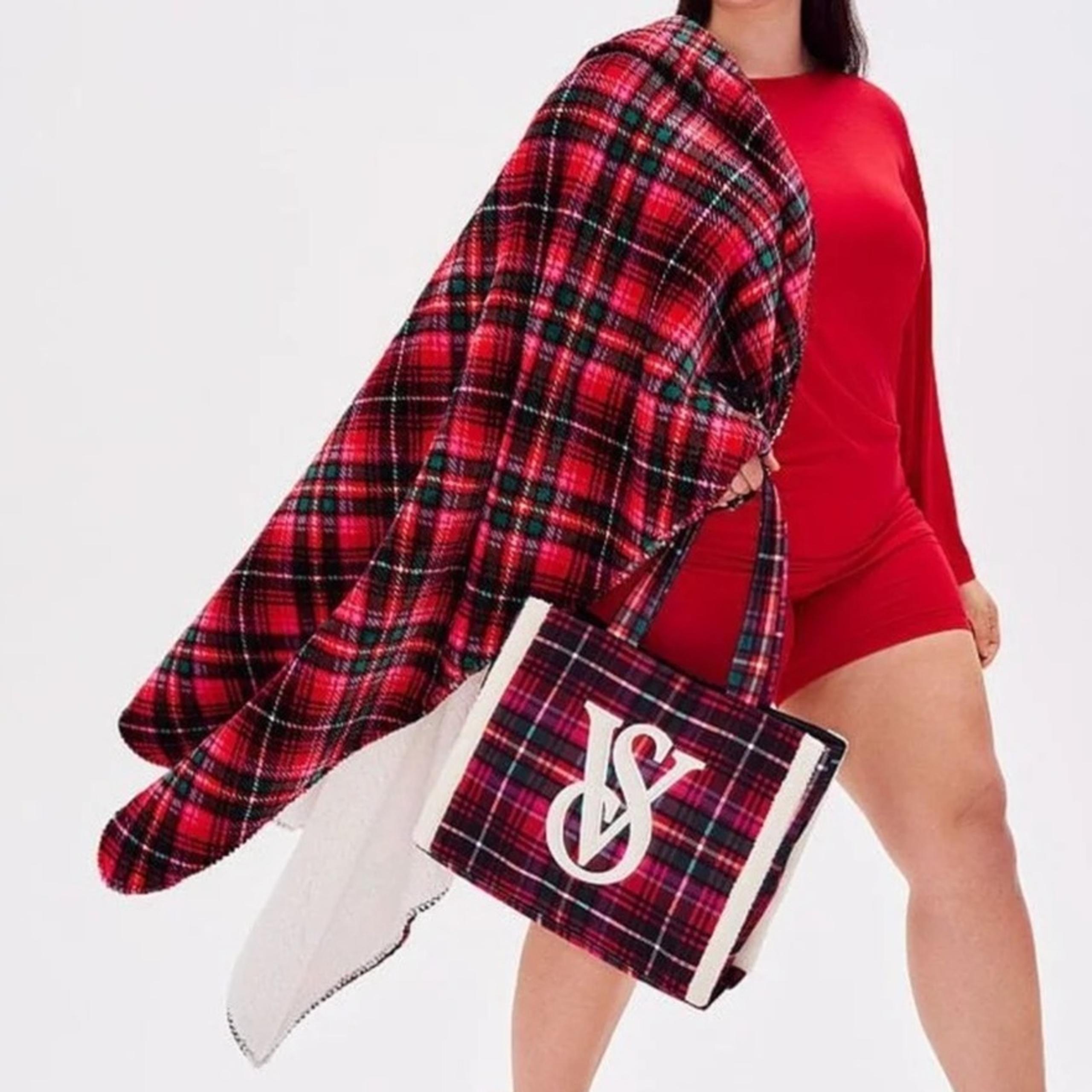 NEW VS Red Plaid Blanket with matching tote bag