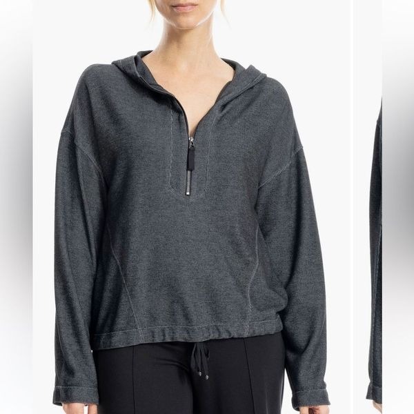 MAX STUDIO Heather Charcoal 1/4 Zip Hoodie Pullover-S NWT