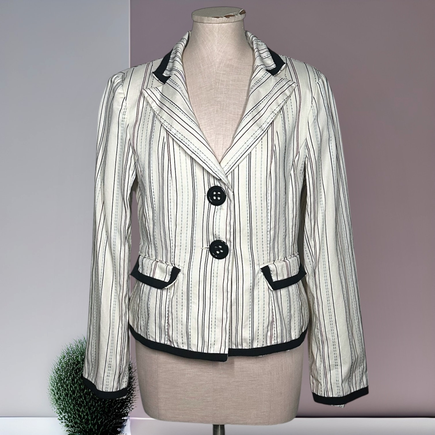 Vintage NANETTE LEPORE Blazer Striped Equestrian Collegiate Ivy League Cream 12
