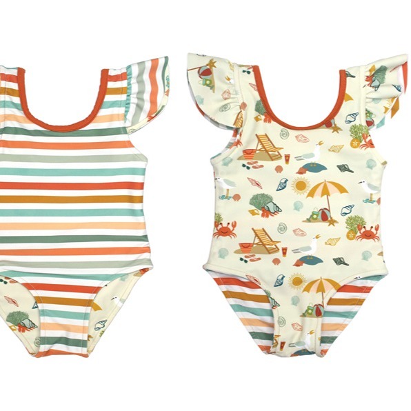 Baby Reversible One-Piece Swimsuit - Beach Life & Stripes (18-24M)