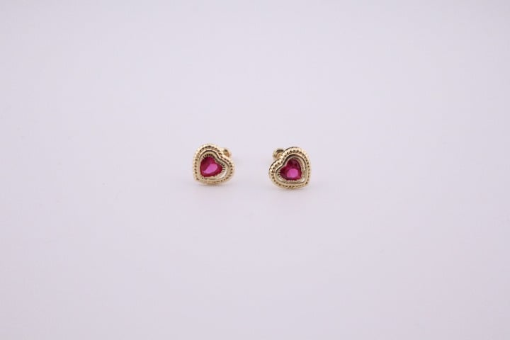 Fashion Women's 14k Gold Heart Pink CZ Stud Earrings with Secure Screw Backing**