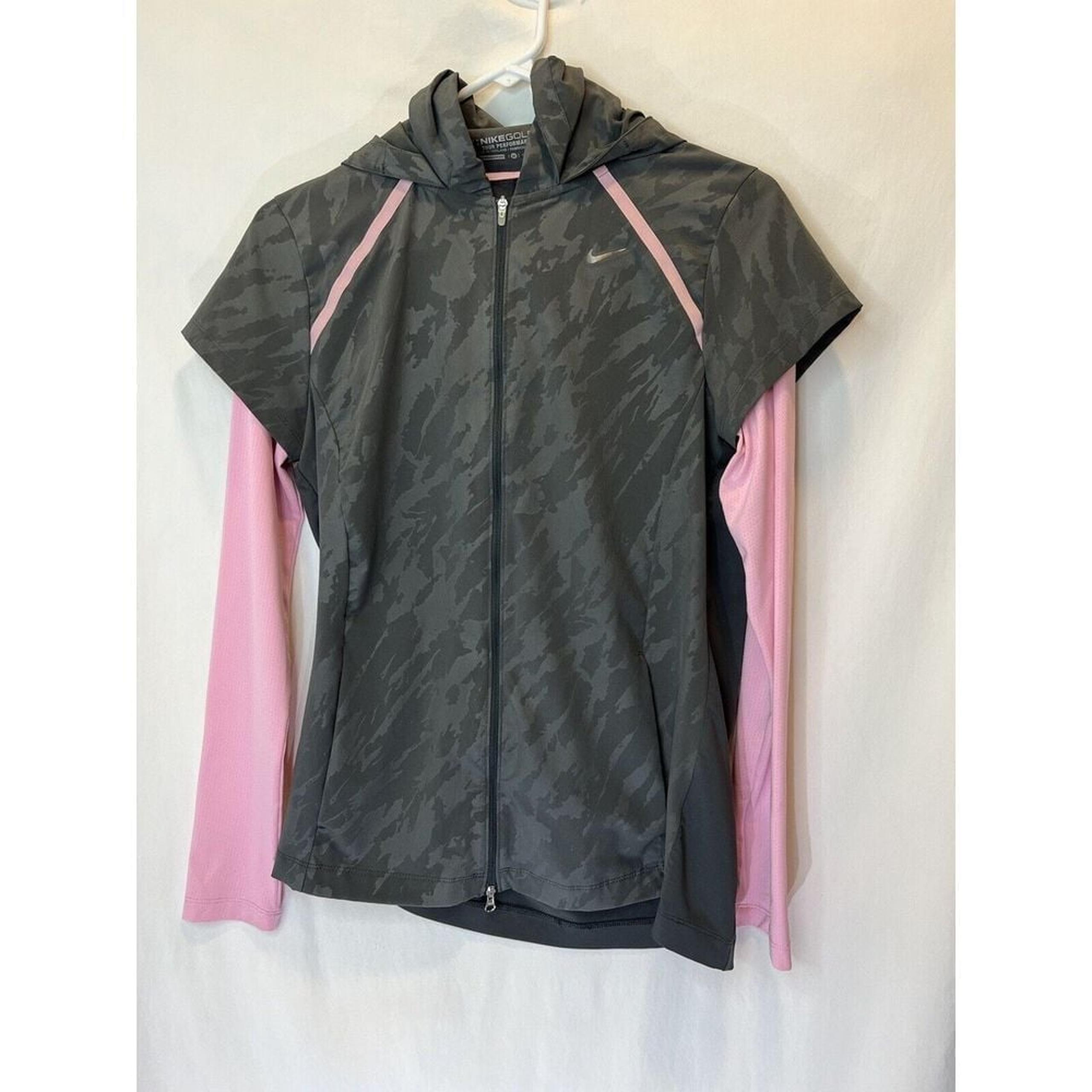Nike Golf Tour Performance Women Medium Pink And Grey Windbreaker Packable Hood