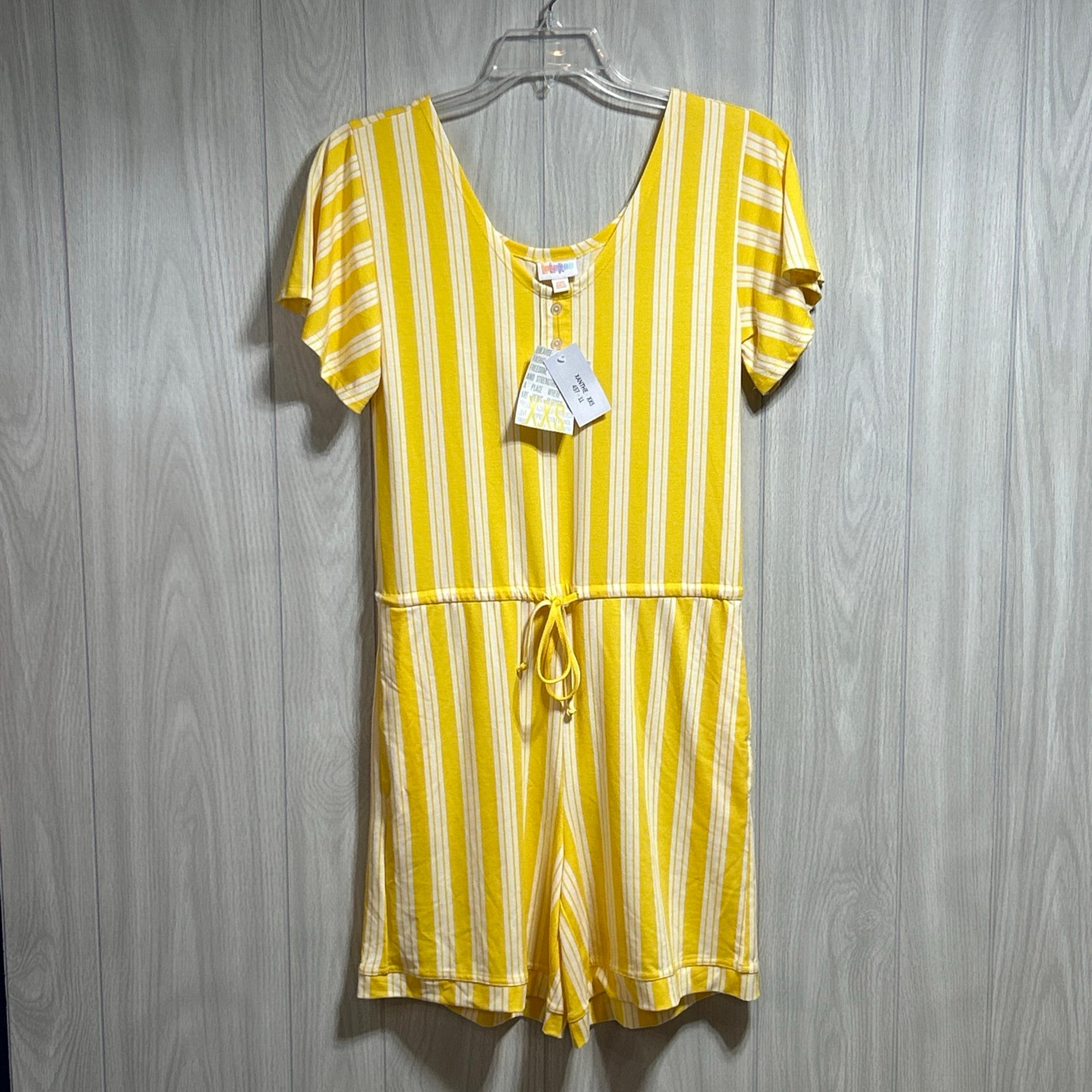 LuLaRoe Xanthe Yellow And White Striped Romper Size XXS NWT