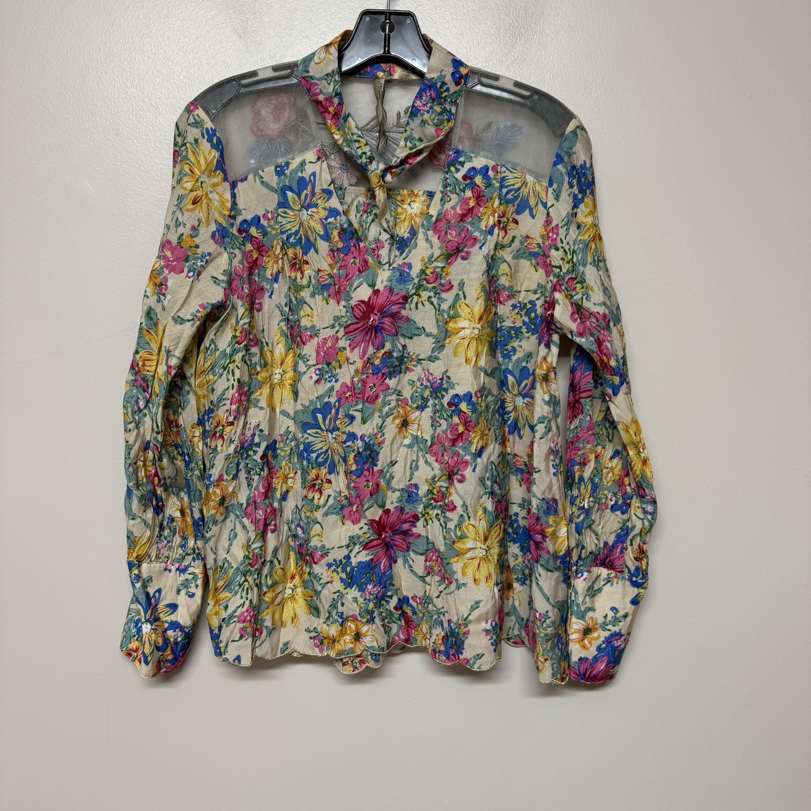 Aratta Silent Journey Sheer Floral V Neck Embroidered Tunic Sz S Boho Feminine