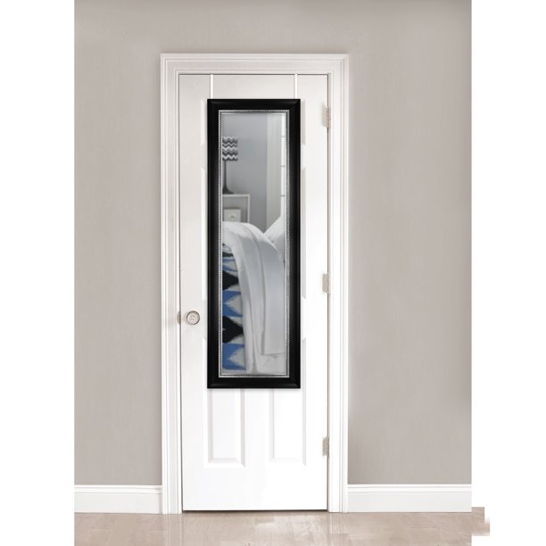 Over-The-Door Mirror, Black With Pewter, 17 X 53