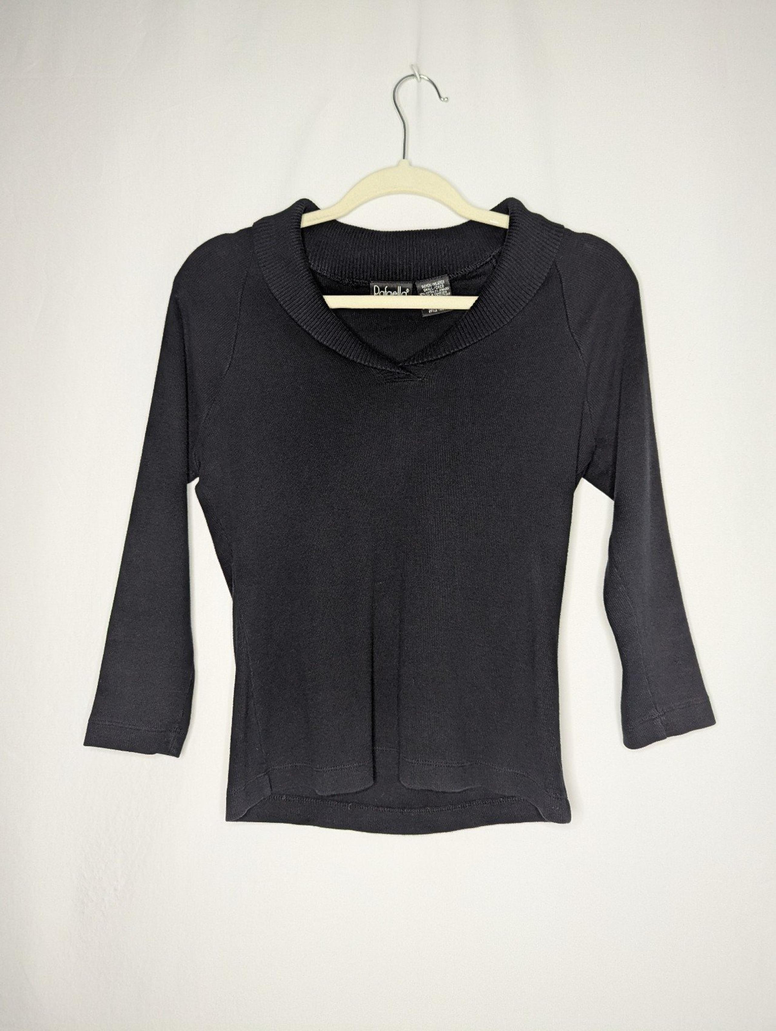 Women's Black Witchy Goth Peter Pan Collar Stretch Sweater Top Size S - Rafaella
