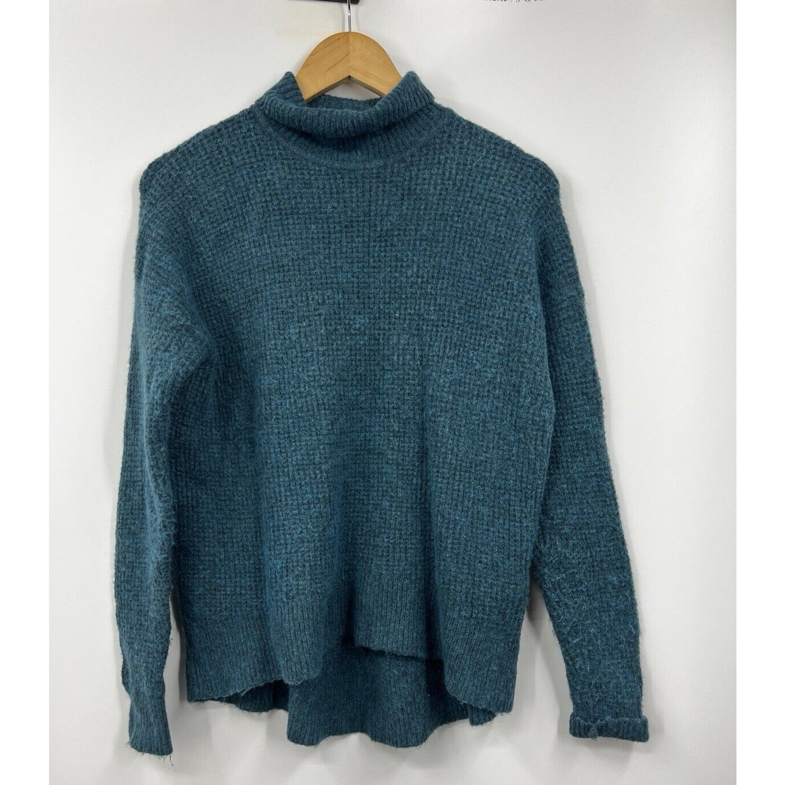 Madewell Sweater Womens Wafflestitch Turtleneck Wool Alpaca Blue Size Medium