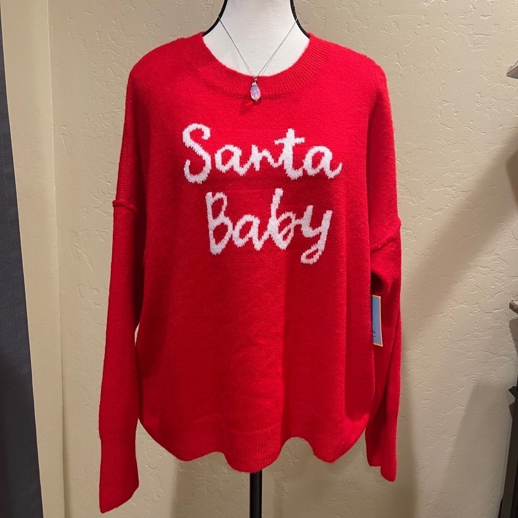 CeCe Sweater Medium Red Santa Baby Holiday sweater new with tags