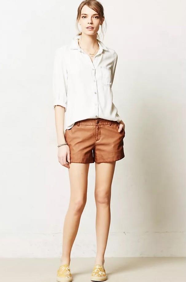 Anthropologie Pilcro Vegan Faux Brown Leather Shorts Size 27