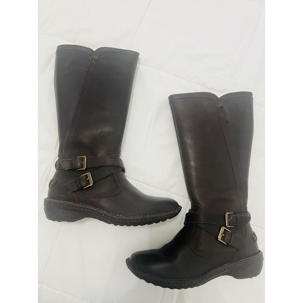 UGG Womens Leather Shearling Lined Zip Buckle Straps Tall Boots Size 6