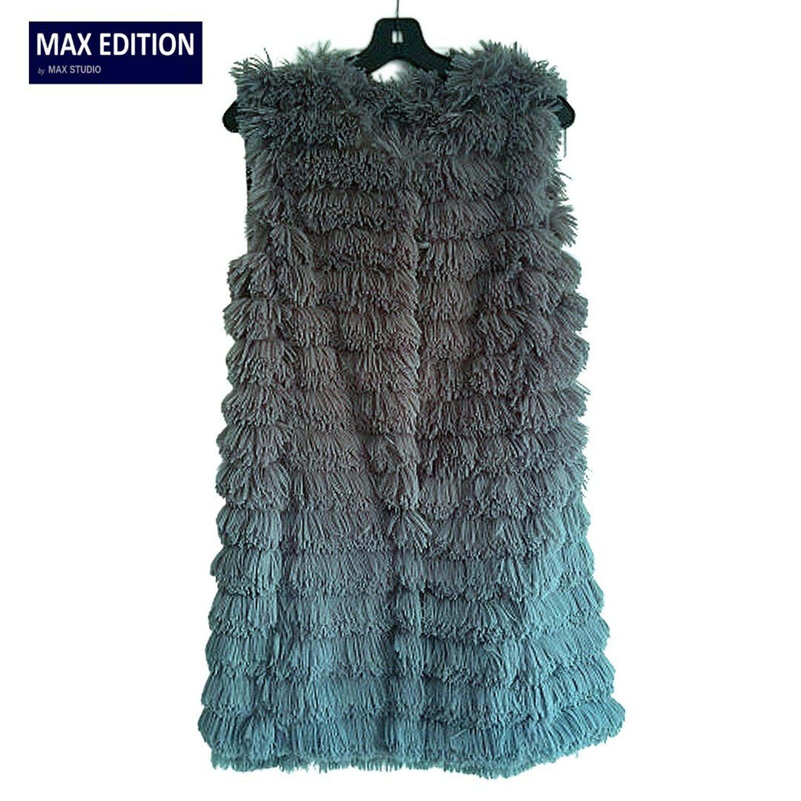 MAX EDITION by Max Studio NEW Fox Long Hair Faux Fur Mid-Length Vest S
