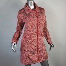 NWT~425~[C] STUDIO CLUB~44/M~RED WHITE WATER BLOCK RAINCOAT TRENCH COAT JACKET