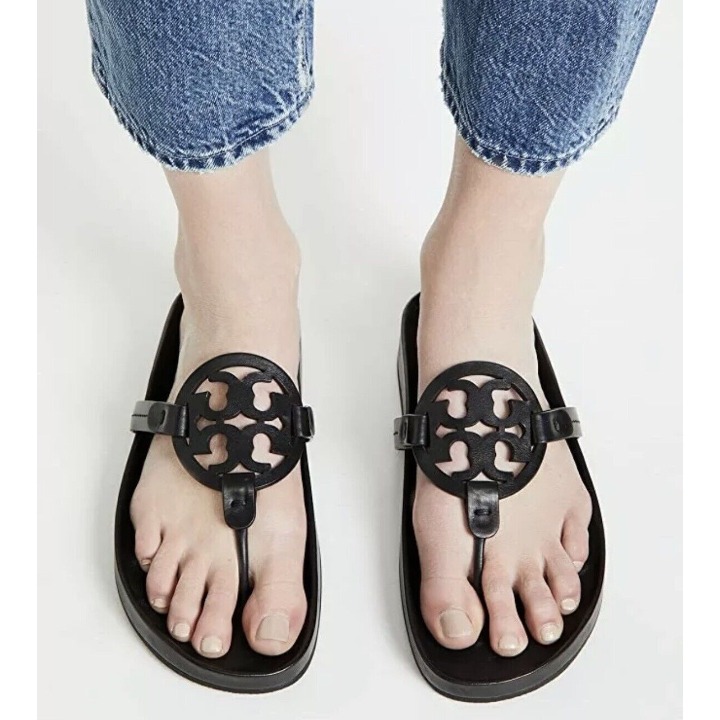Tory Burch Miller Cloud Thong Sandals Perfect Black Leather Size US 8 M