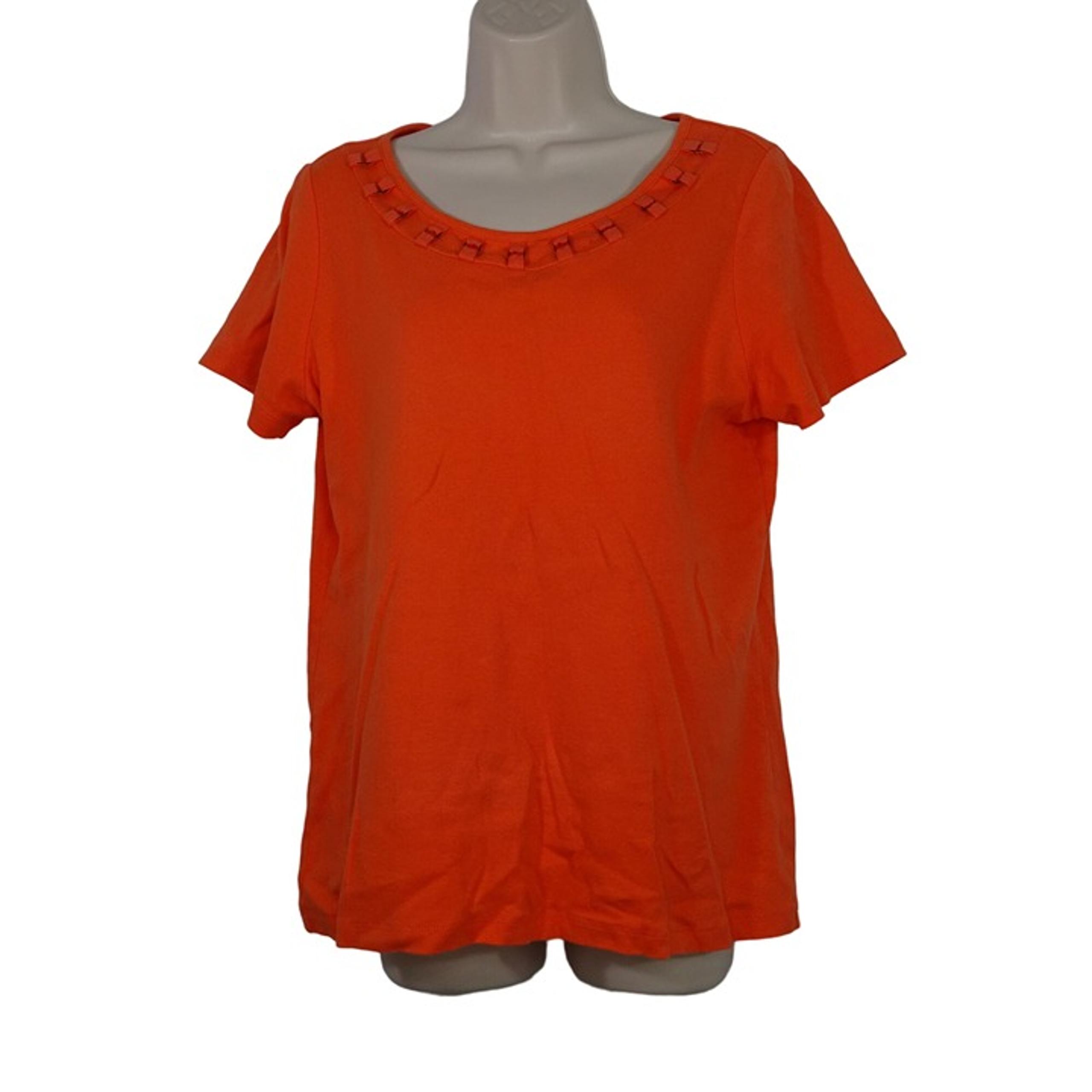 Kim Rogers Orange Short Sleeve Knit Top Tshirt Women Size M Fall Halloween FLAW