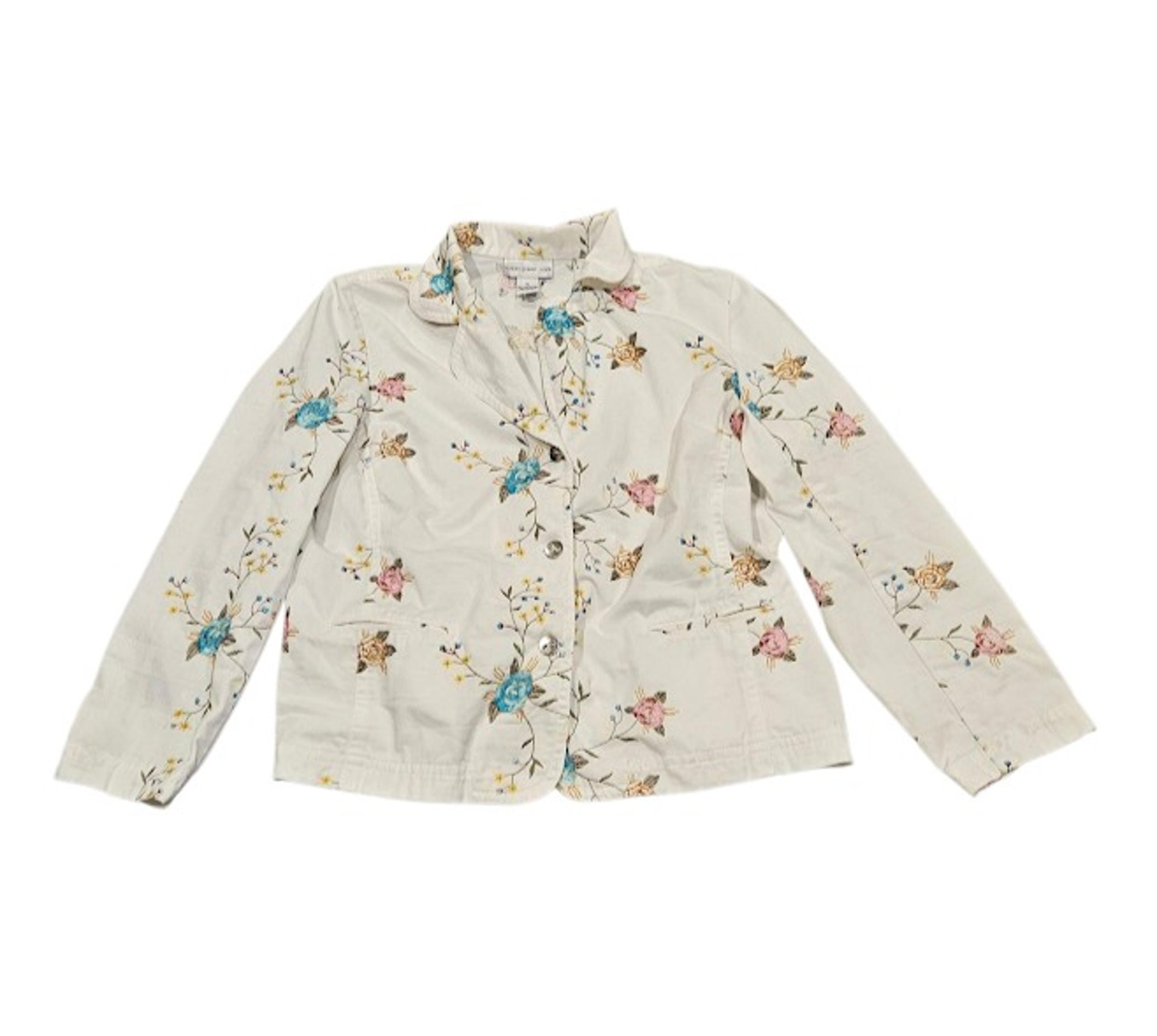 Susan Graver Women XL Colorful Floral Embroidered Cottagecore Blazer Jacket