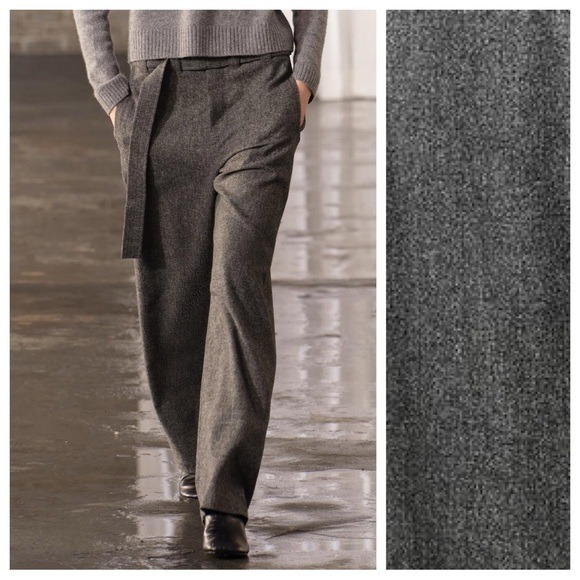 Zara Grey with Melange Effect Wool Blend Wide Leg Mid-Rise Trousers. Size M.