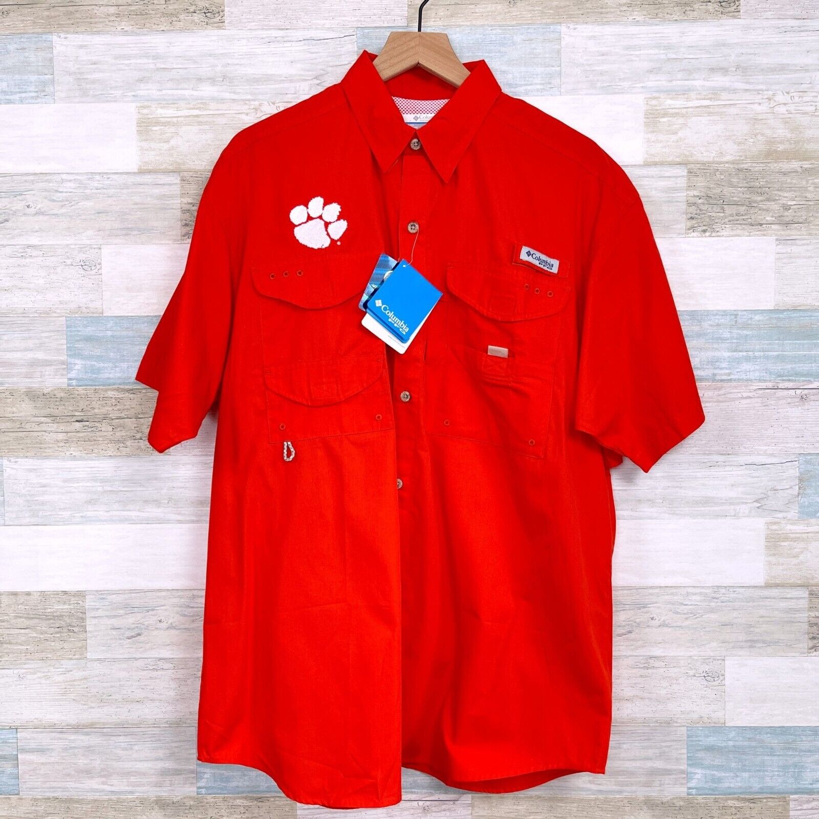 Clemson Tigers Columbia PFG Bonehead Shirt Orange Short Sleeve Mens Medium