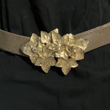 Vintage Gold-tone Mimi De N 1984 Ivy Leaves Belt Buckle with Faux Snakeskin Belt