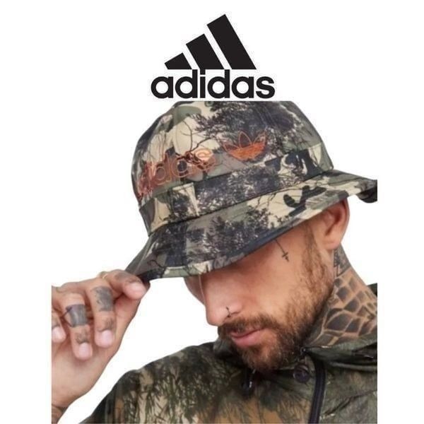 Adidas Originals Mens Green Canvas Camo Tree Military Bell Bucket Hat OSFA NWT