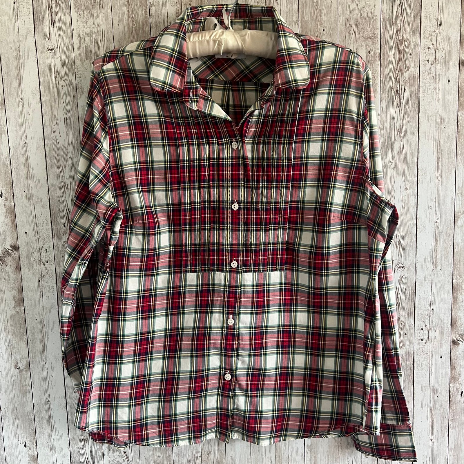 Untuckit Plaid Button-Up Shirt Red Pleated 10