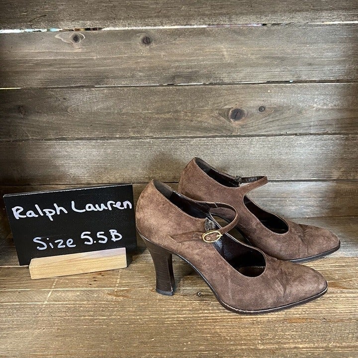 Womens Ralph Lauren Made in Italy Brown Suede Mary Jane High Heeled Shoes 5.5 B